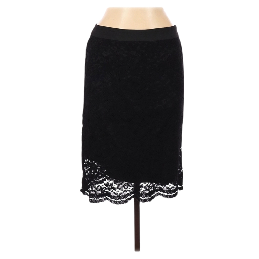 Trulli Pencil Skirt Size 6 Black‎ Lace Overlay Knee Length Scalloped Hem